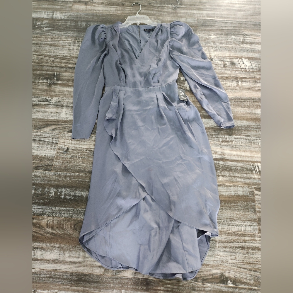 COPY - Express blue/gray satin long sleeve dress S